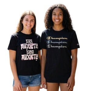 2 Bundle-Champion Women Black White Pink Graphic T-shirt Size: Medium